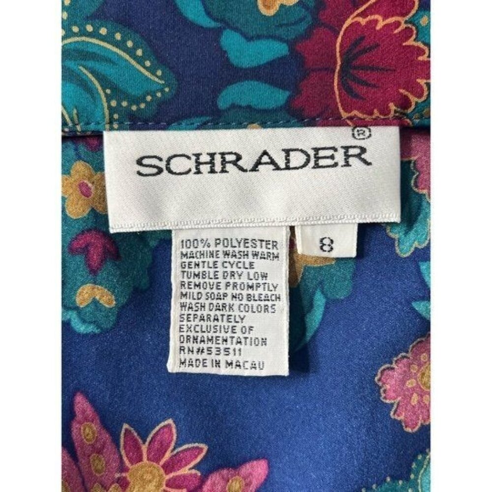 Schrader Long Sleeve 80s Floral Shirt Belted Dress With Jewel Button Cuffs Sz 8 - Picture 15 of 16